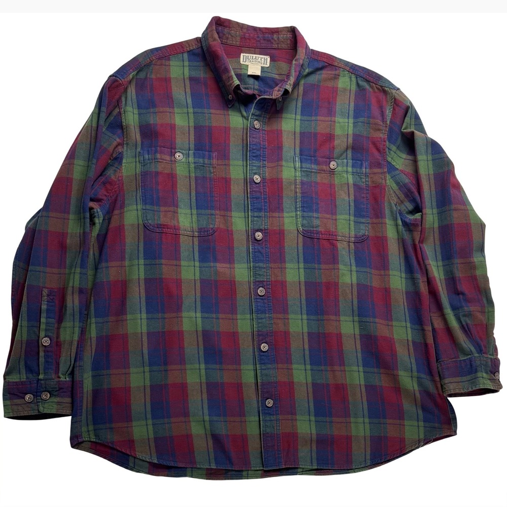 Duluth Trading Co Mens 2XL Flannel Shirt Plaid Cotton Button Down 52007 Burgundy